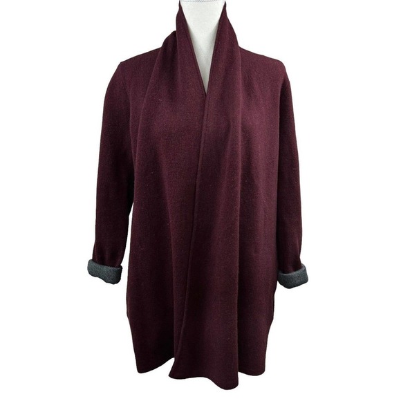 Ann Taylor Loft Maroon Gray Wool Blend Open Cardigan XS Sweater Jacket - Picture 3 of 14